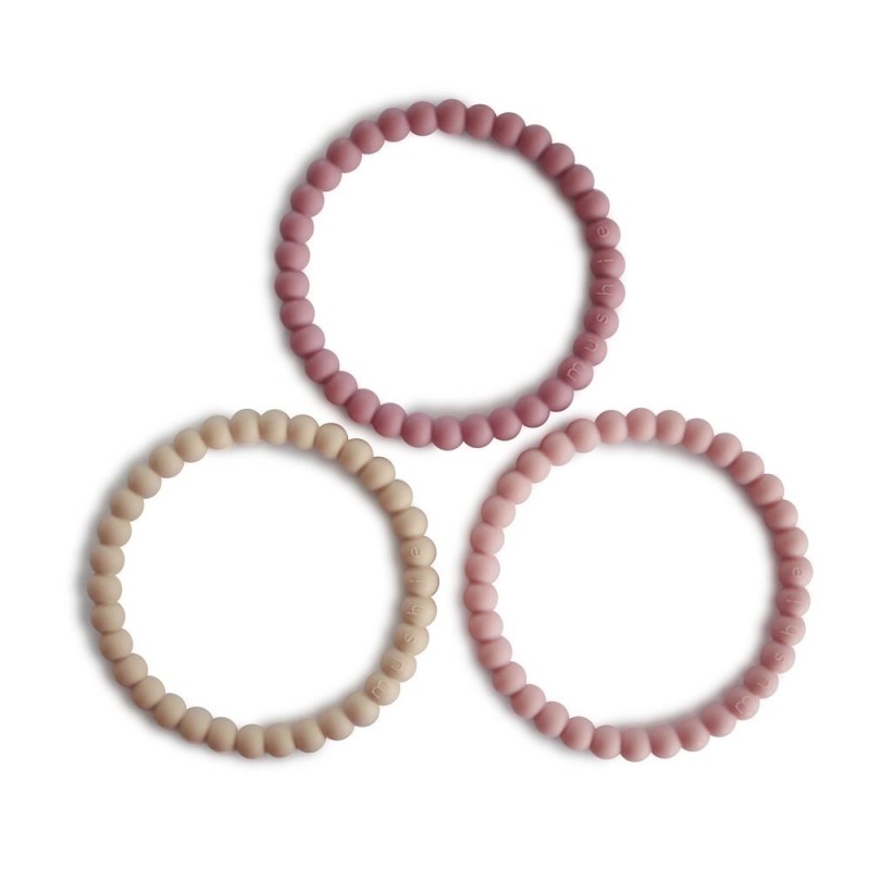 Μασητικό Βραχιολάκι Pearl 3τμχ Linen/Peony/Pale Pink MUSHIE